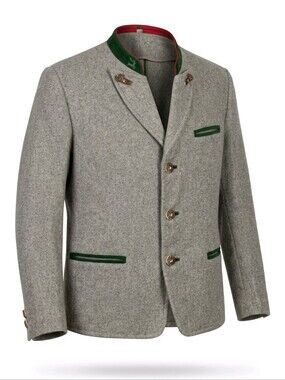 Authentic 1960's Grey Wool Bavarian Jacket with Green Trim